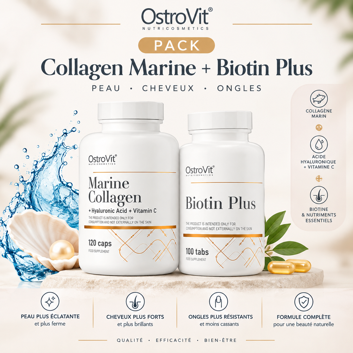 Pack : collagen marin 120 capsules + Biotin plus